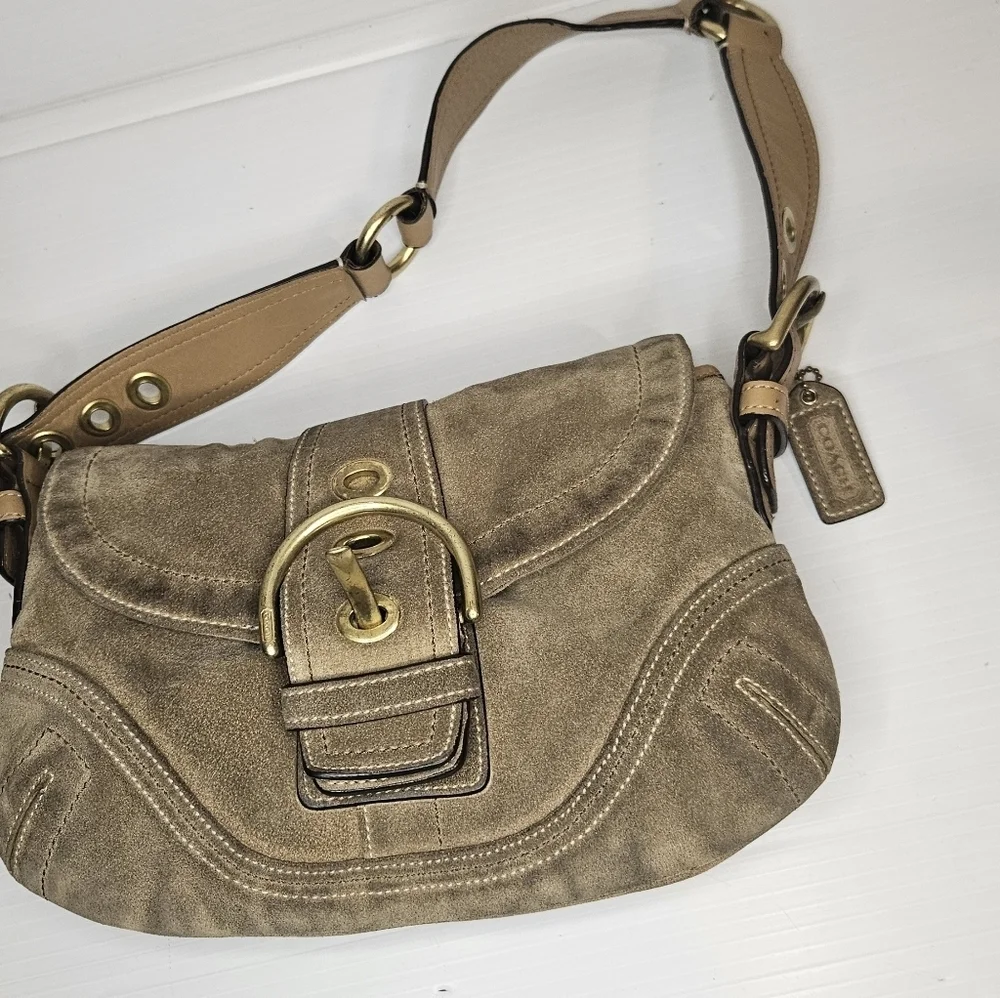 Vintage Coach Y2k Tan Suede Mini Soho Hobo Shoulder Bag #10189